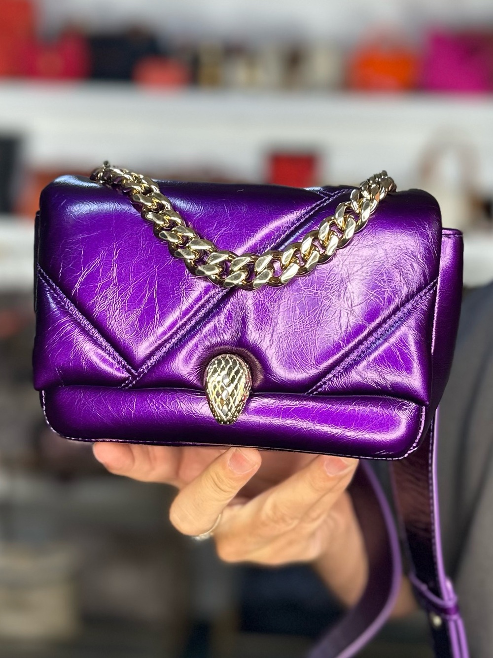 BVLGARI METALLIC PURPLE TWO WAY BAG